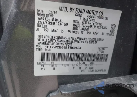 2014 Ford F-250 Lariat z USA, uszkodzony, nr VIN 1FT7W2B64EEB60483